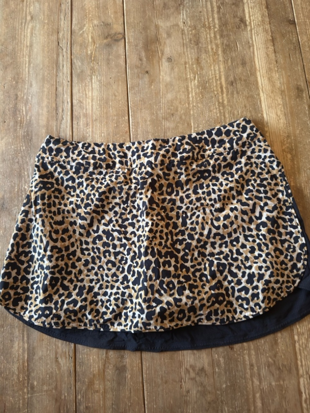 Outdoor Voices Leopard Print Tennis Skirt in Tan and Black